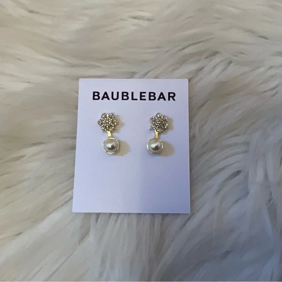 Baublebar Crystal Snowflake & Faux Pearl Earrings - New on Card - Picture 2 of 8